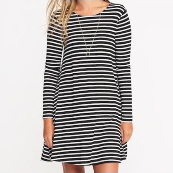 Old Navy Dresses Old Navy Black White Striped Long Sleeve Dress Poshmark